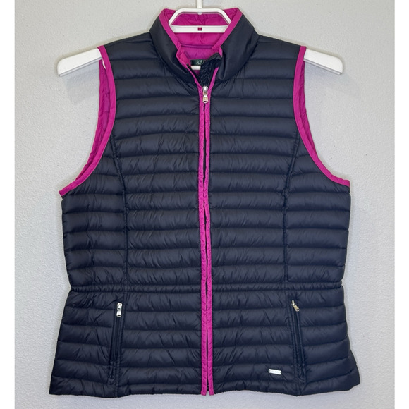 Lauren Ralph Lauren Jackets & Blazers - Lauren Ralph Lauren Puffer Down Filled Vest Womens Large Black w/ Pink Trim NEW